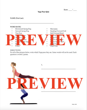 Preview of Yoga Quiz for Middle/High School Physical Education and Dance