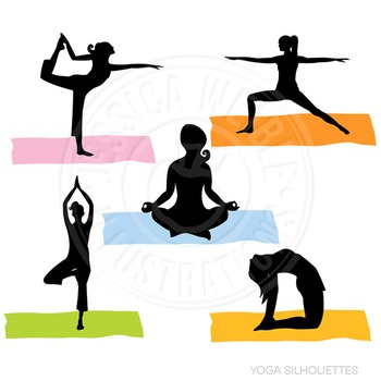 Yoga Silhouettes Cute Digital Clipart, Fitness Graphics