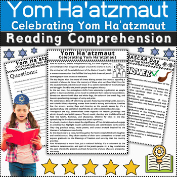 Preview of Yom Ha'atzmaut Reading Comprehension ✡️No Prep ✡️ Celebrating Yom Ha'atzmaut ✡️