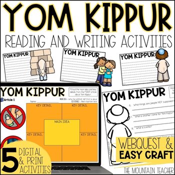 Preview of Yom Kippur Reading Comprehension Activities, Webquest and Writing Craft