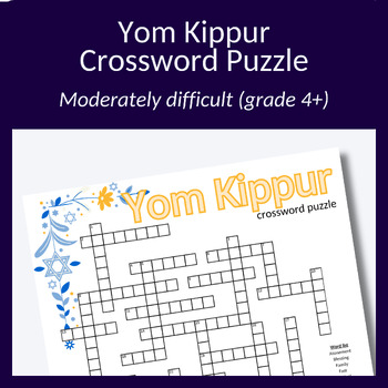 Preview of Yom Kippur puzzle for learning, building vocabulary or parties. Grade 4+