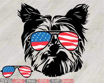 Download Yorkshire Terrier Usa Flag Glasses Us Silhouette Svg Clipart Dog 4th July 838s