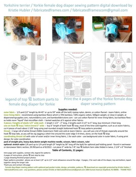Preview of Yorkshire Terrier Yorkie small toy breed dog diaper sewing pattern download