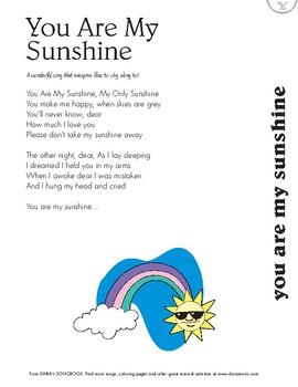 You Are My Sunshine Free Lyric Sheet By World Music With Daria