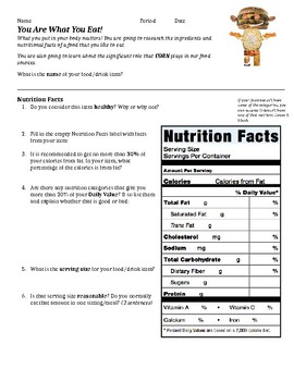 Preview of Nutrition Label and Ingredient Analysis - Fun Food Activity