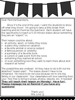 Preview of You Be The Teacher End of the Year Project Activity Editable