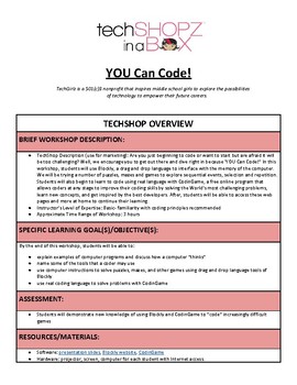 Preview of You Can Code - TechGirlz Workshop Plan