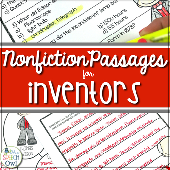 Preview of Nonfiction Passages for Inventors: Comprehension, Vocabulary, and More!