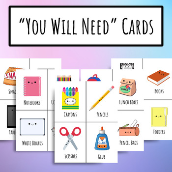 Preview of You Will Need Cards, Visual Supply Cards, Printable for White Board, Directions