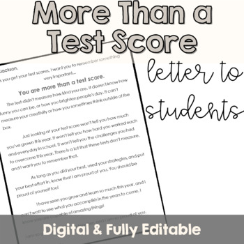 Preview of You are more than a test score | Editable letter to students