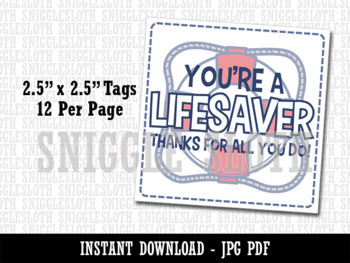 Lifesaver Thank You Gift Tags  Printable - Instant Digital File