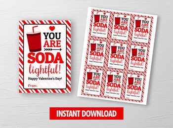 Preview of You're SODA Lightful Valentine Card, Drinks Gift Tag, School Exchange Ideas