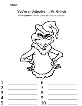 You're an Adjective... Mr. Grinch by Maddy M | TPT