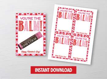 Preview of You're the balm gift tag card, Printable Lip Balm Holder, School Exchange Ideas