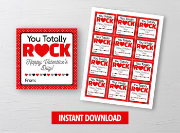 Preview of You totally ROCK Valentine Card,  Pop Music Square Tag, School Exchange