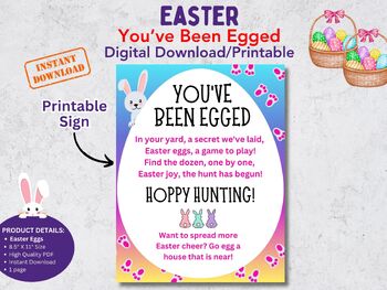 Preview of You've Been Egged Digital Download, Class Fun, Printable Sign, Egg Hunt Activity
