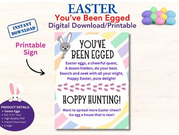 Preview of You've Been Egged Easter Sign, Fun Game, Class/Staff Egg Hunt Activity,