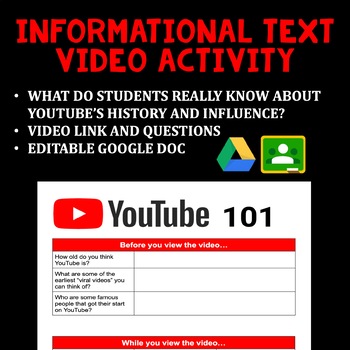 Preview of YouTube 101: An Informational Text Video Activity for Google Docs