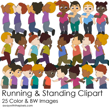 Preview of Young Kids Standing Walking Running Clipart | Boy Girl Student Primary Clipart