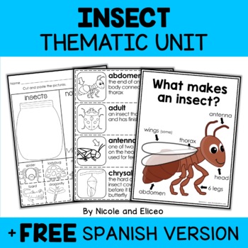 Preview of Insect Activities Thematic Unit + FREE Spanish