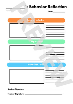 Preview of Young Student Behavior Reelection or Think Sheet and a Follow Up Sheet