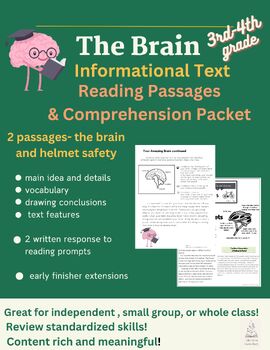 Preview of Your Brain Informational Text Reading Comprehension and Writing Packet