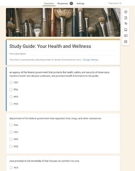 Preview of Your Health and Wellness: JH Health Study Guide: Google Form: Blooket Game