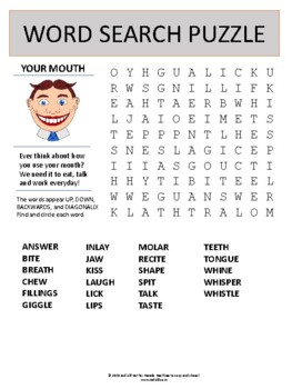 Preview of Your Mouth Word Search Worksheet Puzzle - Easel Activity Game