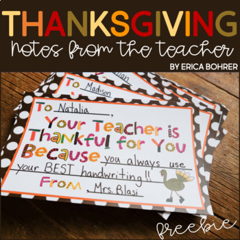 Preview of Thanksgiving Notes from the Teacher