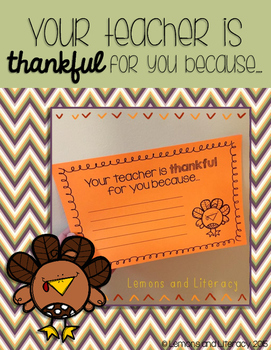 Preview of Your Teacher is Thankful for You Because...