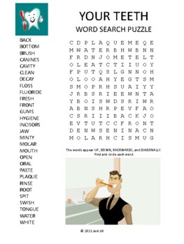 Preview of Your Teeth Word Search Puzzle Worksheet Game & Easel Activity