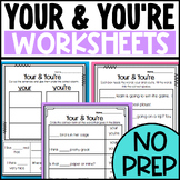 Your and You're Homophone Worksheets