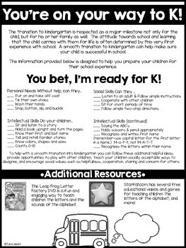 Preview of You're on Your Way to K!  {a freebie parent flier}