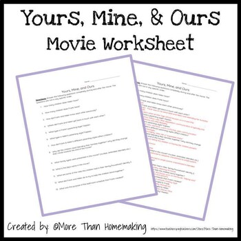 Preview of Yours, Mine, and Ours Movie Worksheet