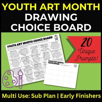 Preview of Youth Art Month Drawing Choice Board |  Art Sketchbook Prompts