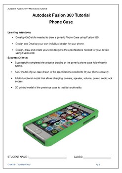 Preview of Yr 7 & 8 Technology - Model a Mobile Phone case using Autodesk Fusion 360