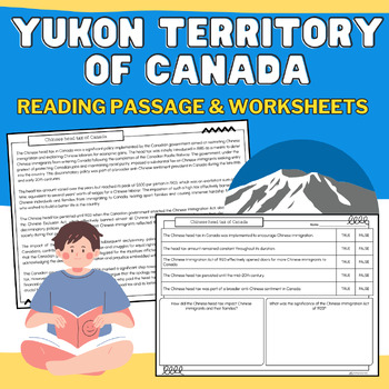 Preview of Yukon Territory  of Canada: Nonfiction Reading Passage & Worksheets No-Prep Pack