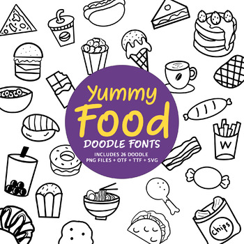 Preview of Yummy Food Doodle Fonts, Instant File otf, ttf Font Download