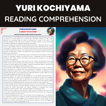 Preview of Yuri Kochiyama Reading Passage for AAPI Heritage Month Civil Rights Activist