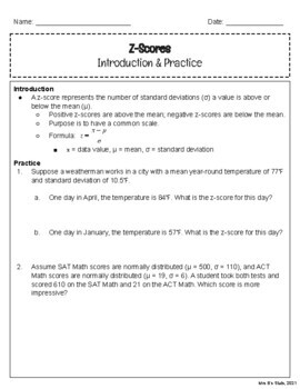 Preview of Z-Scores Introduction & Practice