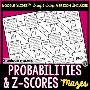 Preview of Z Scores and Probabilities of Normal Distributions Mazes Google Slides™ & Print