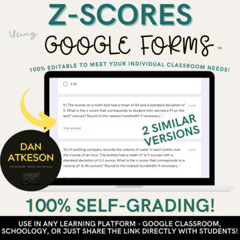 Preview of Z-Scores using Google Forms™  ｜ 2 Assessments or Homework