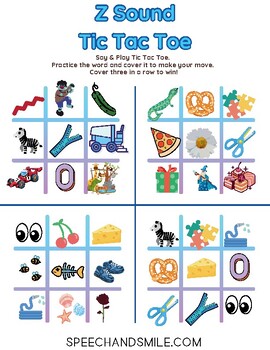 Preview of Z Sound Tic Tac Toe Print and Play Printable Z Sound Activity Game with Speech