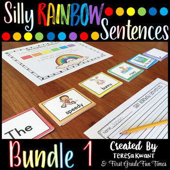 Preview of Back to School Writing Silly Sentences | Silly Rainbow Sentences