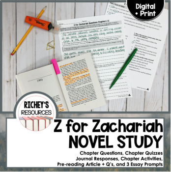 Preview of Z for Zachariah Novel Study and Quizzes Digital and Print