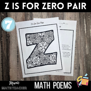 Preview of Z is for Zero Pair - Math & Poems - ABCs - Mindfulness Coloring