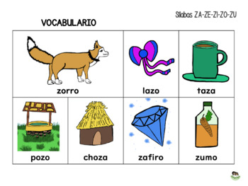 ZA-ZE-ZI-ZO-ZU Syllables - SPANISH UNIT - PRINTABLE by AlfaClips