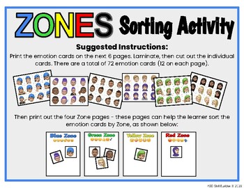 Preview of ZONES of Emotions Regulation Sorting Emotion Cards