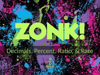 Preview of ZONK! Middle School CCSS Math Review Game - Decimals, Percent, Ratio, and Rate