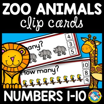 Preview of PRESCHOOL COUNT OBJECT SETS TO 10 ACTIVITY ZOO ANIMAL CLIP CARD MATH CENTER TASK
